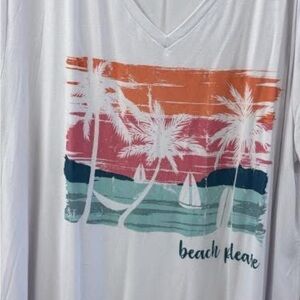 Grace & Lace White Vneck Tee with Tropical Print XL